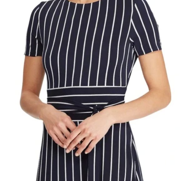 Lauren Ralph Lauren Midi Sheath Striped Navy Dress Size 2 - Picture 1 of 10